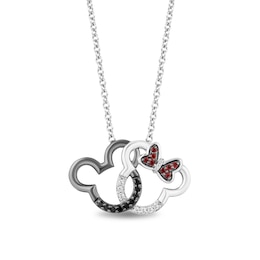 Disney Treasures Mickey Mouse and Minnie Mouse Garnet and 0.115 CT. T.W. Diamond Necklace in Sterling Silver - 17.25&quot;