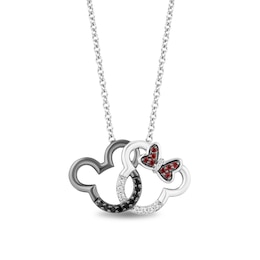 Disney Treasures Mickey Mouse and Minnie Mouse Garnet and 0.115 CT. T.W. Diamond Necklace in Sterling Silver - 17.25"