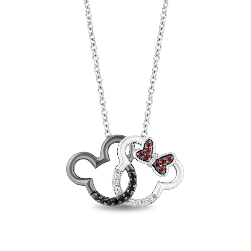 Main Image 1 of Disney Treasures Mickey Mouse and Minnie Mouse Garnet and 0.115 CT. T.W. Diamond Necklace in Sterling Silver - 17.25"