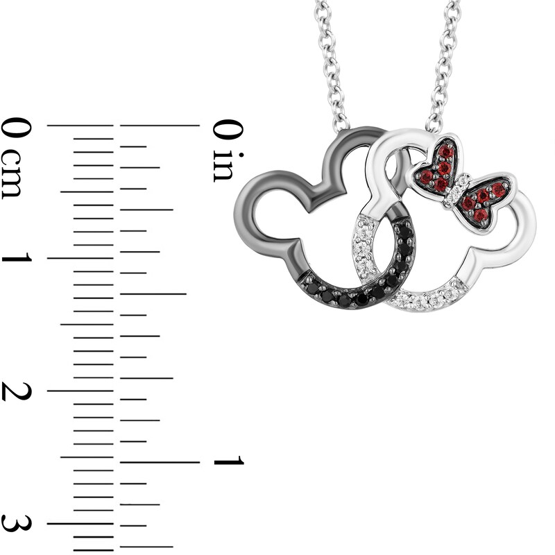 Main Image 2 of Disney Treasures Mickey Mouse and Minnie Mouse Garnet and 0.115 CT. T.W. Diamond Necklace in Sterling Silver - 17.25"