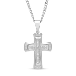 Men's 0.41 CT. T.W. Diamond Stacked Cross Pendant in Stainless Steel - 24"