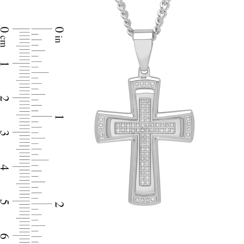 Main Image 2 of Men's 0.41 CT. T.W. Diamond Stacked Cross Pendant in Stainless Steel - 24"