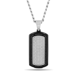 Men's 0.83 CT. T.W. Black and White Diamond Dog Tag Pendant in Stainless Steel and Black Ion Plate - 24