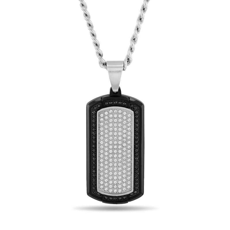 Main Image 1 of Men's 0.83 CT. T.W. Black and White Diamond Dog Tag Pendant in Stainless Steel and Black Ion Plate - 24