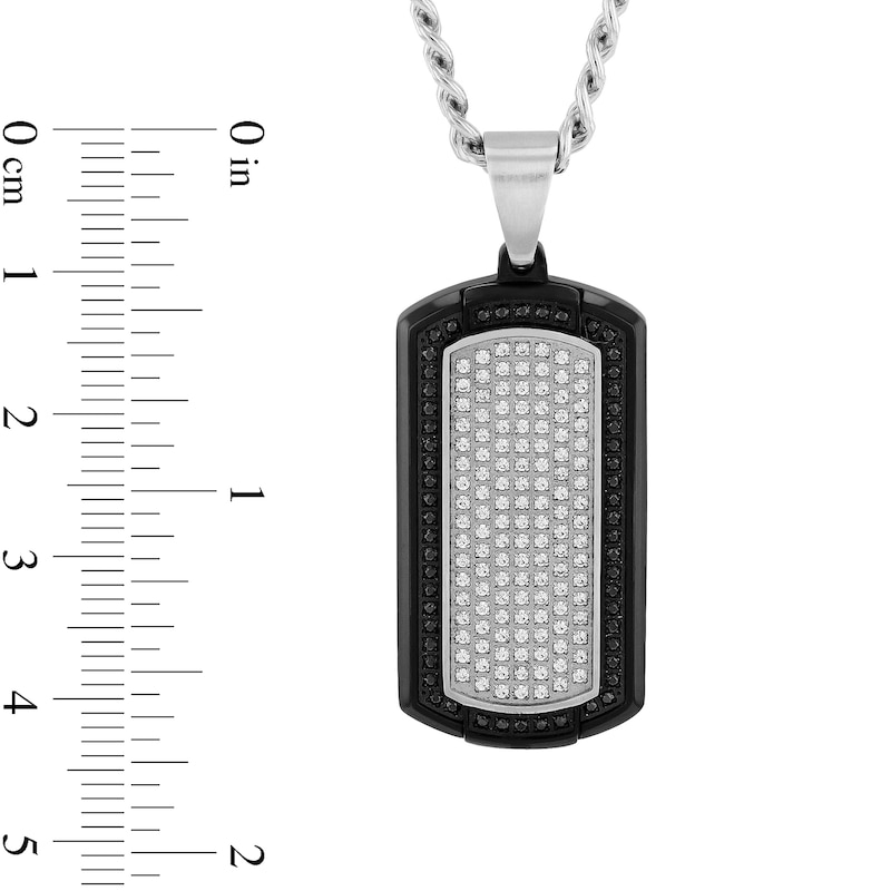 Men's 0.83 CT. T.W. Black and White Diamond Dog Tag Pendant in Stainless Steel and Black Ion Plate - 24