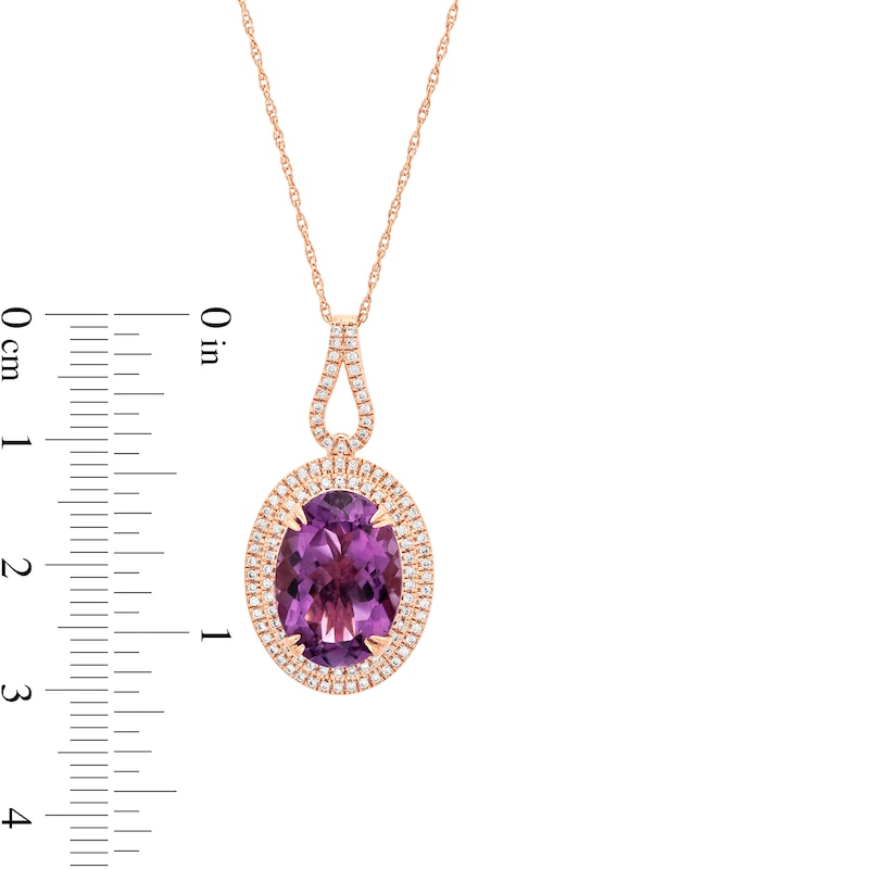 Main Image 3 of Oval Amethyst and 0.32 CT. T.W. Diamond Double Frame Curved Bail Pendant in 10K Rose Gold