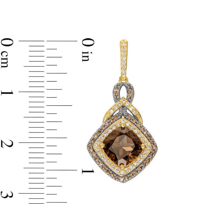 Cushion-Cut Smoky Quartz and 0.50 CT. T.W. Champagne and White Diamond Double Frame Drop Earrings in 10K Two-Tone Gold