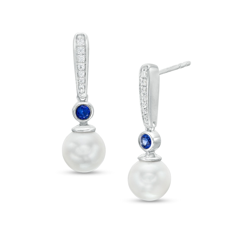 Vera Wang Love Collection 7.5mm Cultured Freshwater Pearl, Blue Sapphire and Diamond Drop Earrings in 10K White Gold|Peoples Jewellers