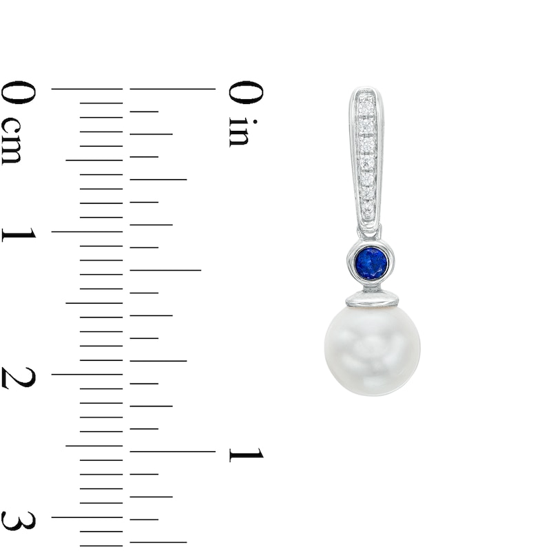 Main Image 3 of Vera Wang Love Collection 7.5mm Freshwater Cultured Pearl, Blue Sapphire and Diamond Drop Earrings in 10K White Gold