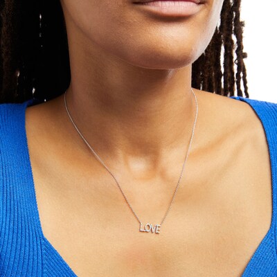 0.085 CT. T.W. Diamond "LOVE" Script Necklace in Sterling Silver – 17.66"