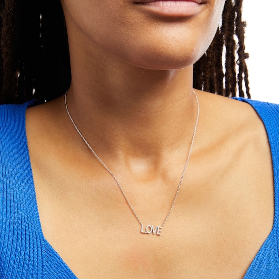 0.085 CT. T.W. Diamond "LOVE" Script Necklace in Sterling Silver – 17.66"