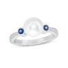 Thumbnail Image 0 of Vera Wang Love Collection Cultured Freshwater Pearl, Blue Sapphire and 0.04 CT. T.W. Diamond Ring in 10K White Gold