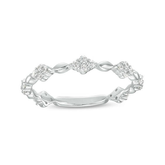 0.23 CT. T.W. Diamond and Oval Bead Alternating Anniversary Band in 10K White Gold