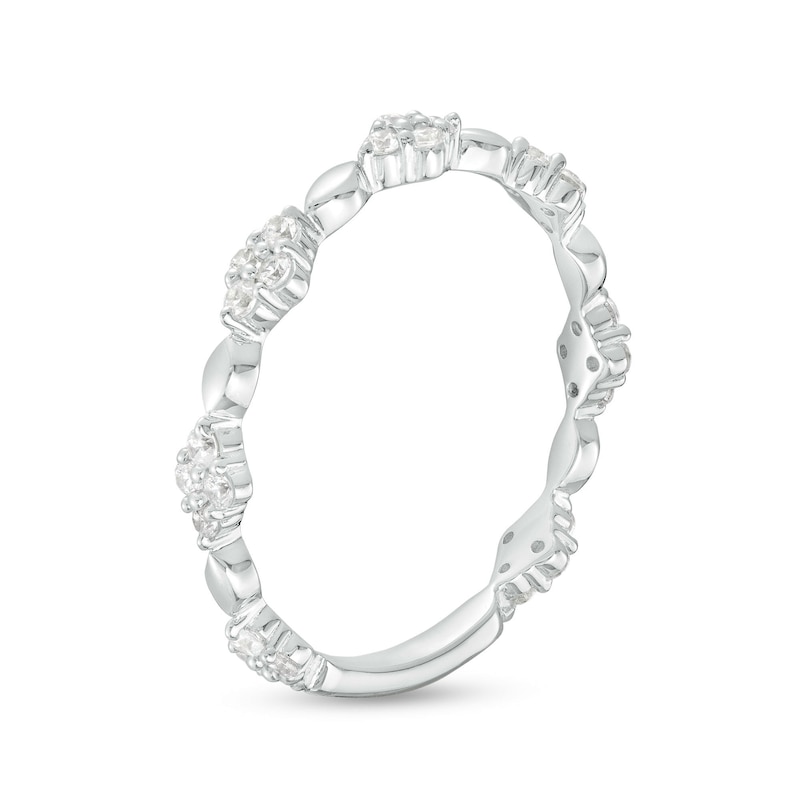 0.23 CT. T.W. Diamond and Oval Bead Alternating Anniversary Band in 10K White Gold