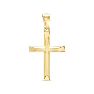 Polished Slope-Ends Cross Necklace Charm in 14K Gold