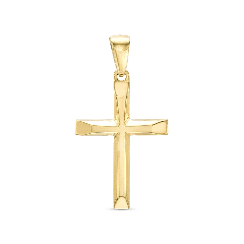 Main Image 1 of Polished Slope-Ends Cross Necklace Charm in 14K Gold