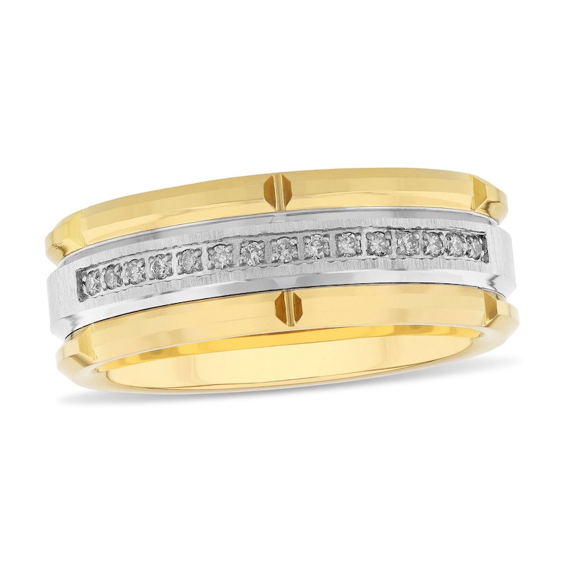 Men's 0.115 CT. T.W. Diamond Grooved Wedding Band in Tungsten with Yellow IP - Size 10