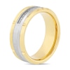 Thumbnail Image 1 of Men's 0.115 CT. T.W. Diamond Grooved Wedding Band in Tungsten with Yellow IP - Size 10
