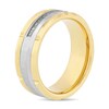 Thumbnail Image 1 of Men's 0.115 CT. T.W. Diamond Grooved Wedding Band in Tungsten with Yellow IP - Size 10