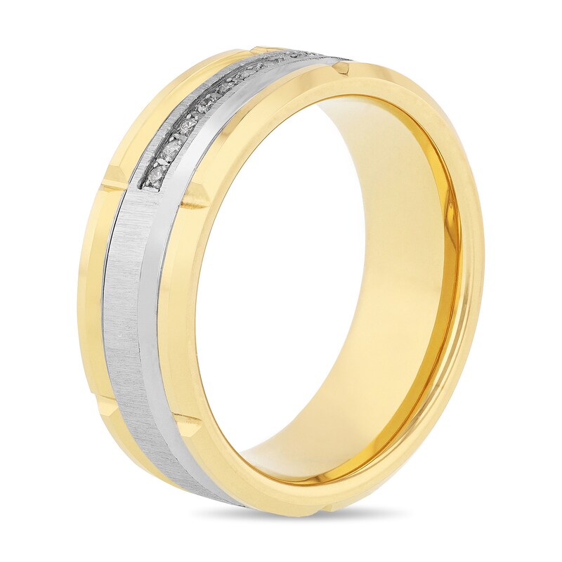 Men's 0.115 CT. T.W. Diamond Grooved Wedding Band in Tungsten with Yellow IP - Size 10|Peoples Jewellers