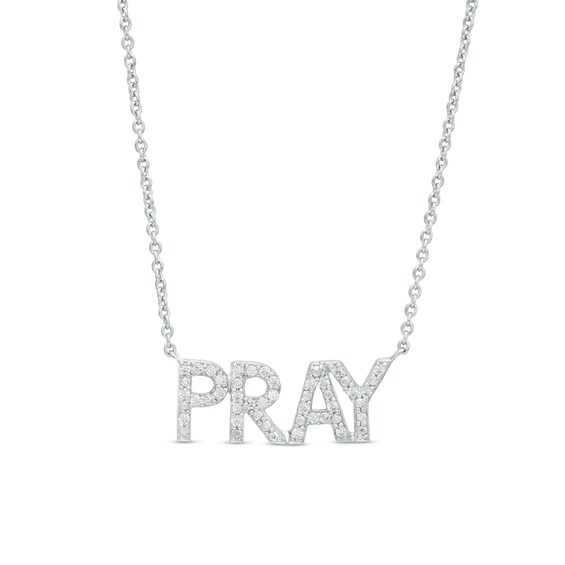 0.085 CT. T.W. Diamond "PRAY" Script Necklace in Sterling Silver – 17.7"