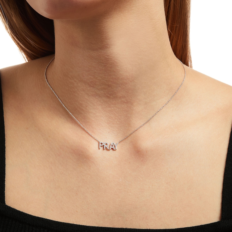 Main Image 2 of 0.085 CT. T.W. Diamond "PRAY" Script Necklace in Sterling Silver – 17.7"