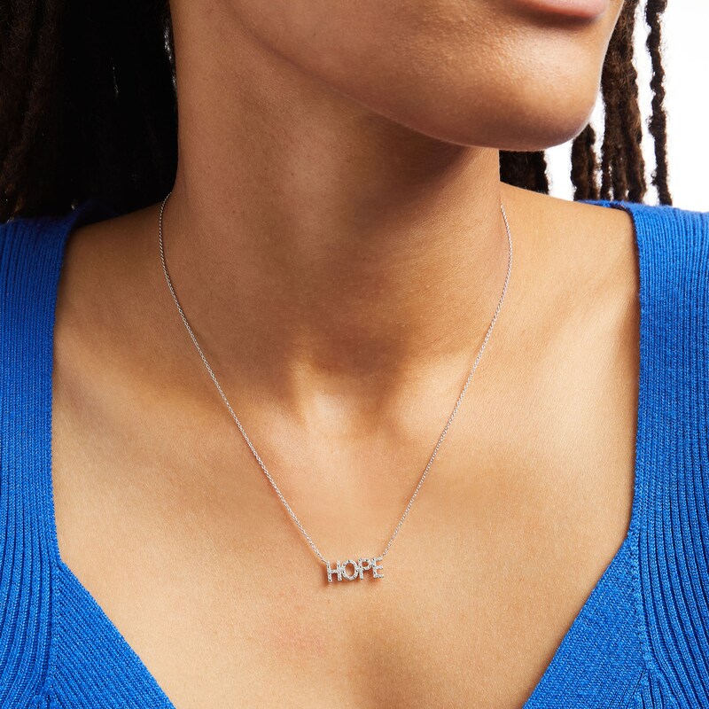 0.085 CT. T.W. Diamond "HOPE" Script Necklace in Sterling Silver – 17.69"