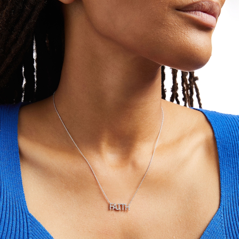 Main Image 2 of 0.085 CT. T.W. Diamond "FAITH" Script Necklace in Sterling Silver – 17.76"