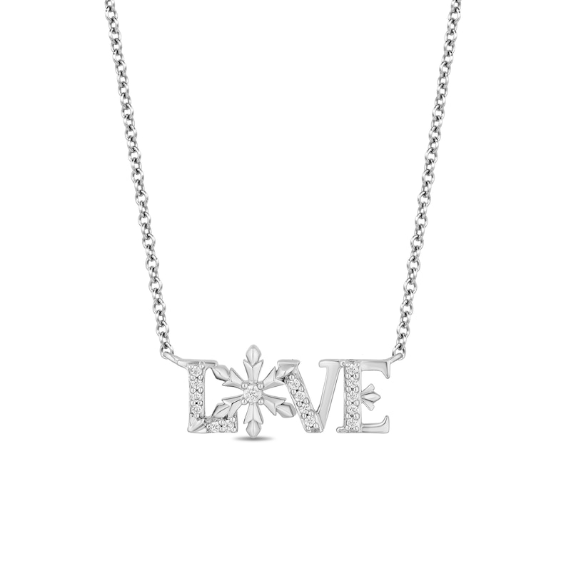 Enchanted Disney Elsa 0.085 CT. T.W. Diamond "LOVE" Snowflake Necklace in Sterling Silver
