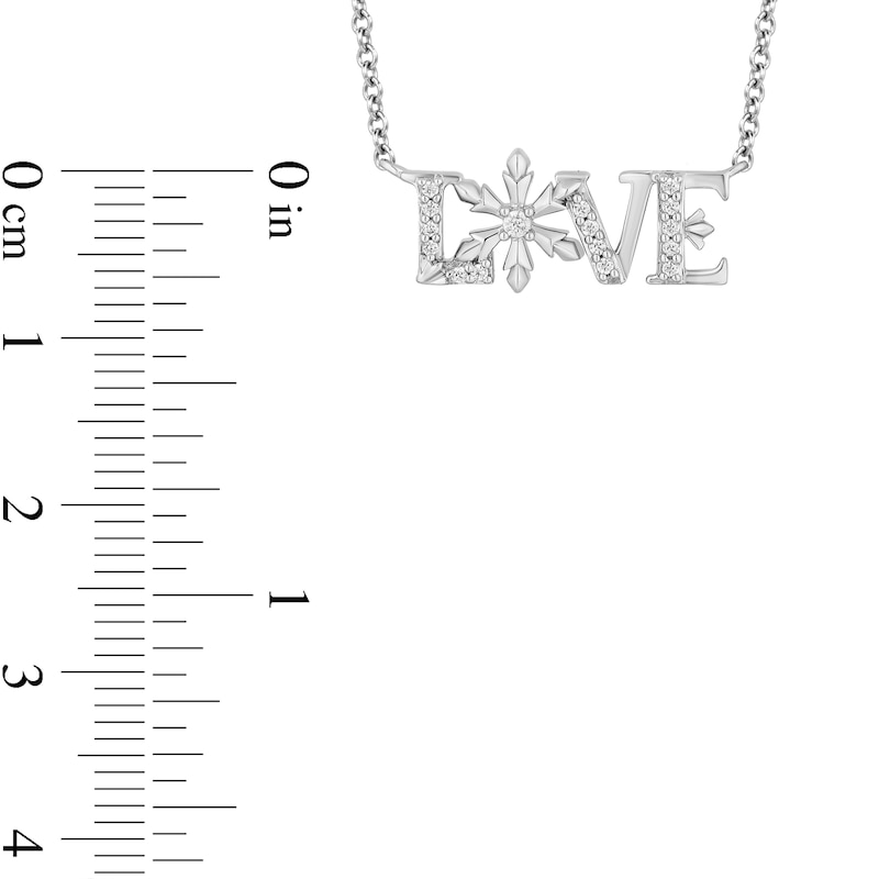 Enchanted Disney Elsa 0.085 CT. T.W. Diamond "LOVE" Snowflake Necklace in Sterling Silver