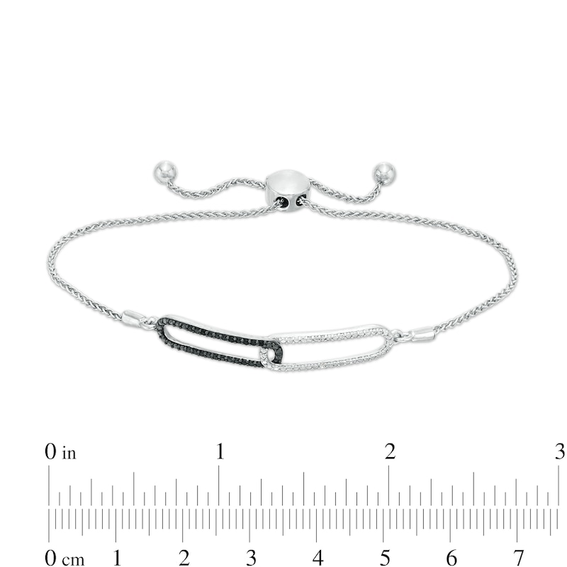 0.12 CT. T.W. Black and White Diamond Paper Clip Link Bolo Bracelet in Sterling Silver – 9.5"