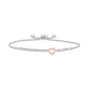 Thumbnail Image 0 of 0.04 CT. T.W. Diamond Open Heart Bolo Bracelet in Sterling Silver and 10K Rose Gold – 9.5"