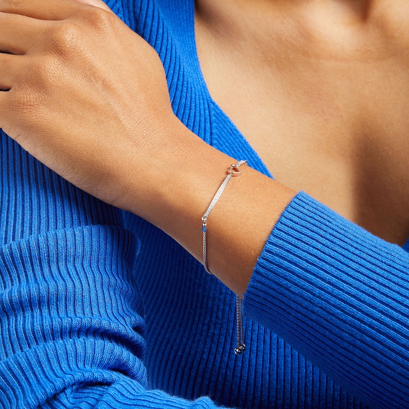 Main Image 2 of 0.04 CT. T.W. Diamond Open Heart Bolo Bracelet in Sterling Silver and 10K Rose Gold – 9.5"