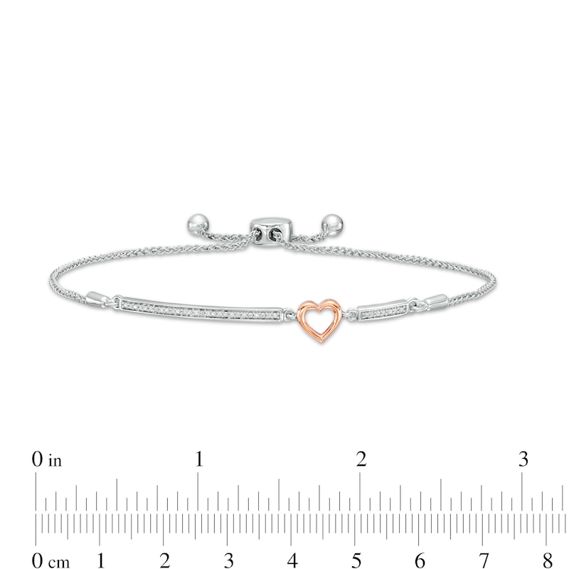 Main Image 3 of 0.04 CT. T.W. Diamond Open Heart Bolo Bracelet in Sterling Silver and 10K Rose Gold – 9.5"