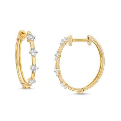 0.40 CT. T.W. Diamond Four Stone Hoop Earrings in 10K Gold