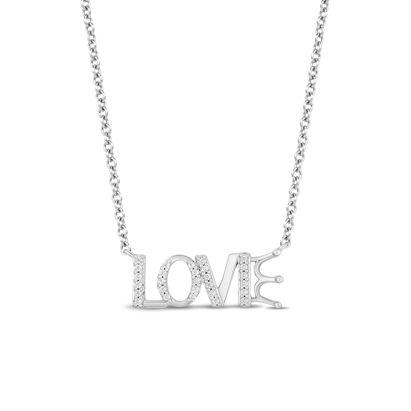 Enchanted Disney Majestic Princess 0.085 CT. T.W. Diamond "LOVE" Crown Necklace in Sterling Silver|Peoples Jewellers