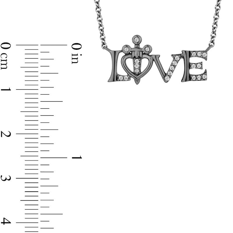Enchanted Disney Villains Evil Queen 0.085 CT. T.W. Diamond "LOVE" Dagger Necklace in Sterling Silver with Black Rhodium
