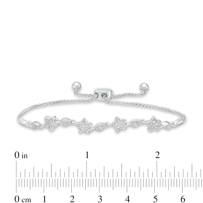 0.10 CT. T.W. Diamond Alternating Star Bolo Bracelet in Sterling Silver – 9.5"