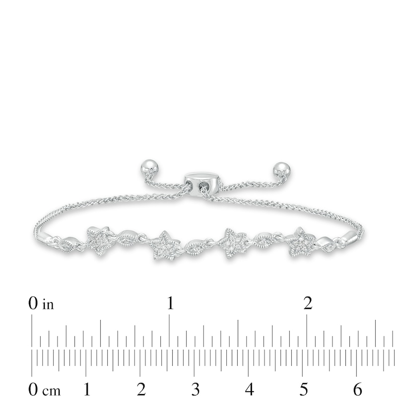 0.10 CT. T.W. Diamond Alternating Star Bolo Bracelet in Sterling Silver – 9.5"|Peoples Jewellers