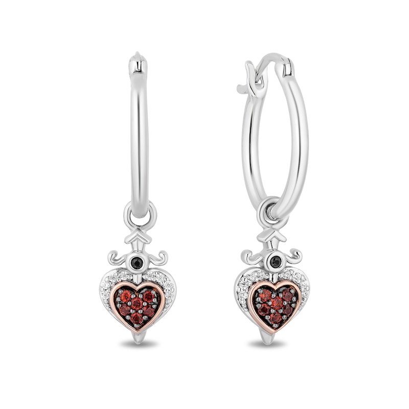 Enchanted Disney Villains Evil Queen Garnet and White Diamond Heart Drop Earrings in Sterling Silver and 10K Rose Gold