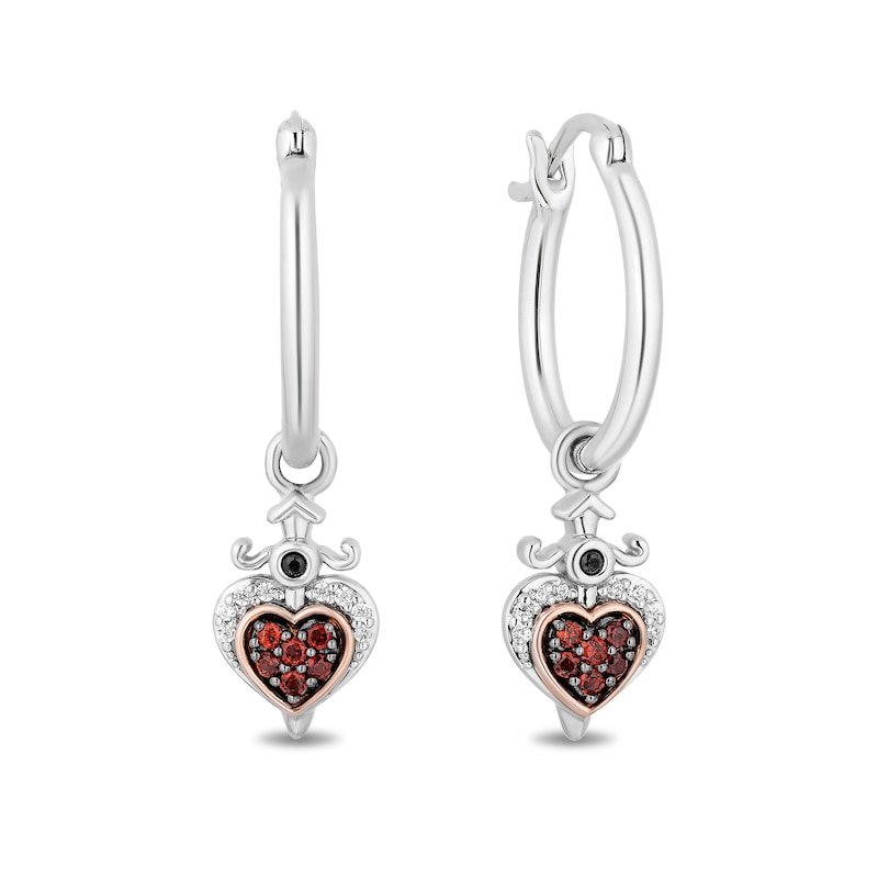 Enchanted Disney Villains Evil Queen Garnet and White Diamond Heart Drop Earrings in Sterling Silver and 10K Rose Gold|Peoples Jewellers