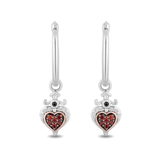 Enchanted Disney Villains Evil Queen Garnet and White Diamond Heart Drop Earrings in Sterling Silver and 10K Rose Gold