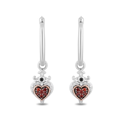 Enchanted Disney Villains Evil Queen Garnet and White Diamond Heart Drop Earrings in Sterling Silver and 10K Rose Gold