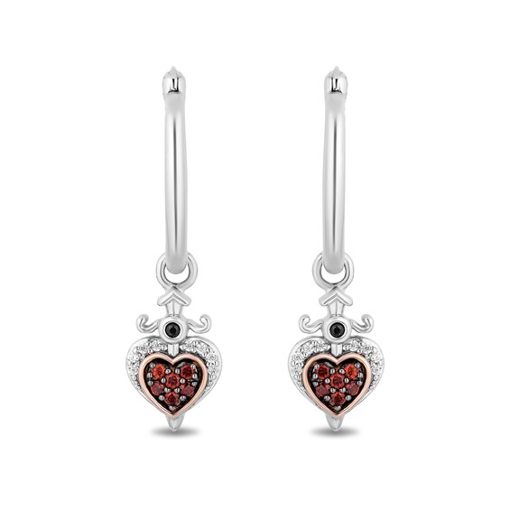 Enchanted Disney Villains Evil Queen Garnet and White Diamond Heart Drop Earrings in Sterling Silver and 10K Rose Gold