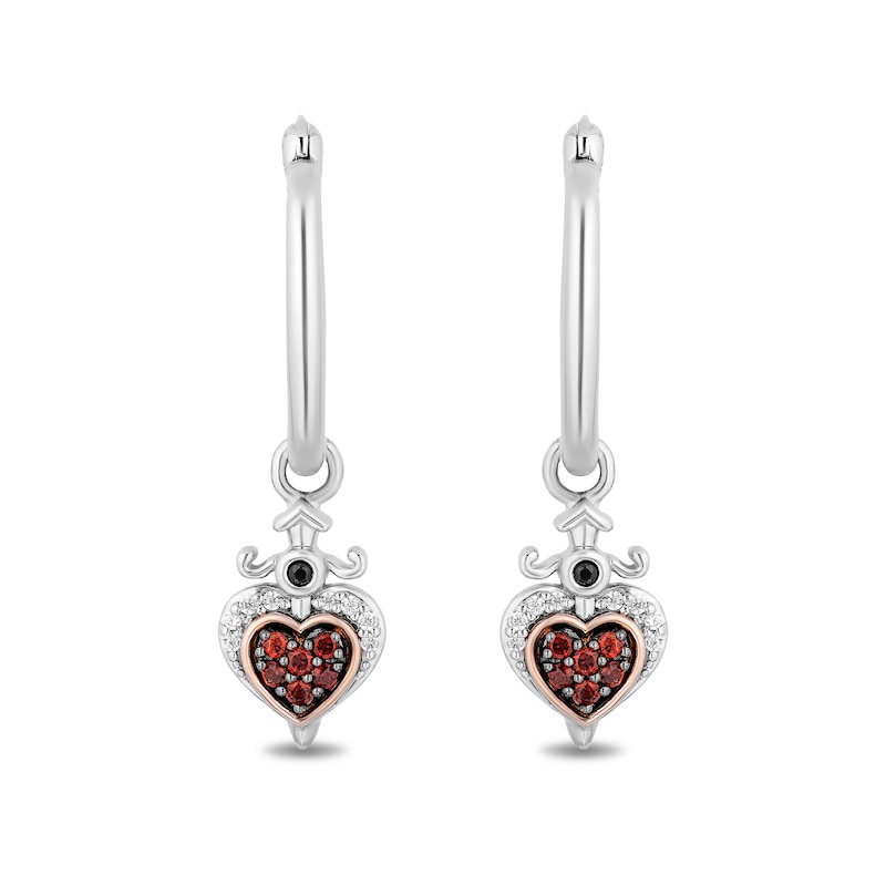 Enchanted Disney Villains Evil Queen Garnet and White Diamond Heart Drop Earrings in Sterling Silver and 10K Rose Gold