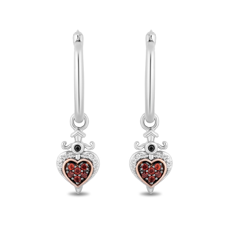 Main Image 2 of Enchanted Disney Villains Evil Queen Garnet and White Diamond Heart Drop Earrings in Sterling Silver and 10K Rose Gold