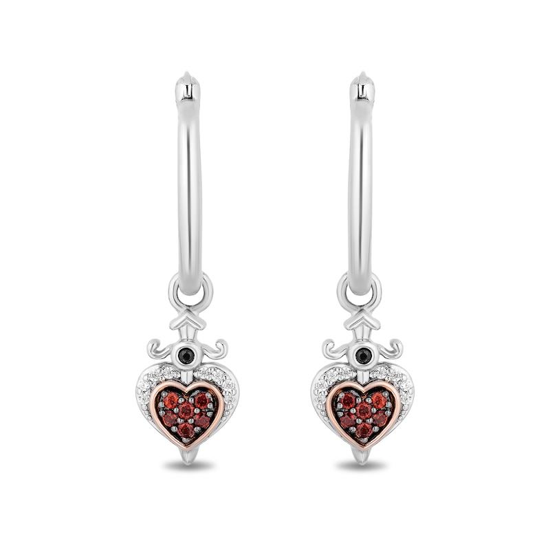 Enchanted Disney Villains Evil Queen Garnet and White Diamond Heart Drop Earrings in Sterling Silver and 10K Rose Gold|Peoples Jewellers