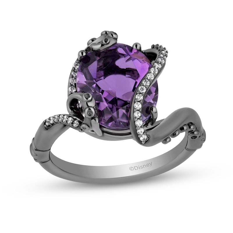 Main Image 1 of Enchanted Disney Villains Ursula Oval Amethyst and 0.087 CT. T.W. Diamond Ring in Sterling Silver with Black Rhodium