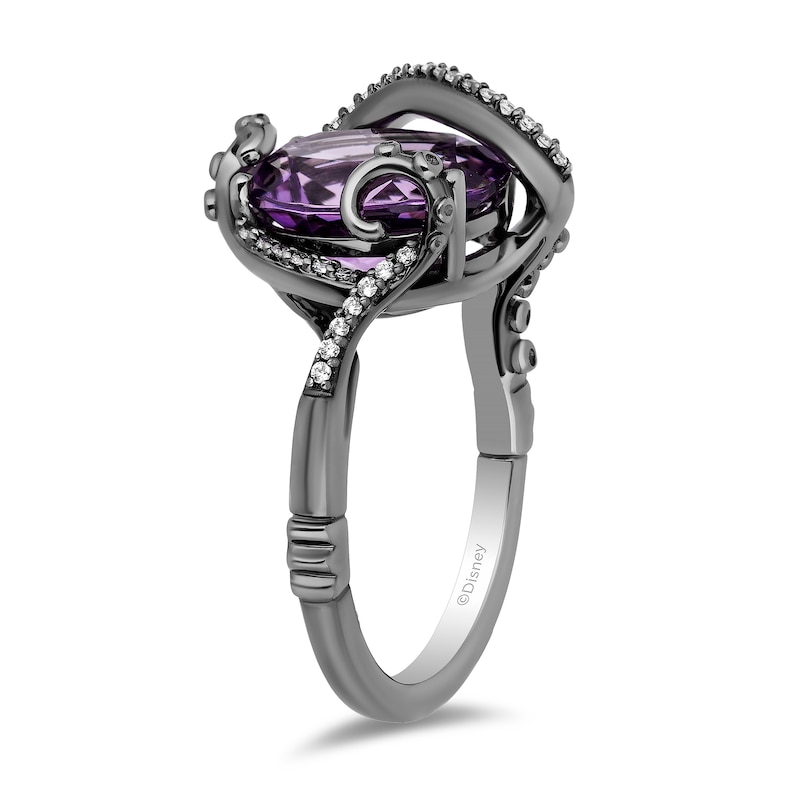 Main Image 2 of Enchanted Disney Villains Ursula Oval Amethyst and 0.087 CT. T.W. Diamond Ring in Sterling Silver with Black Rhodium
