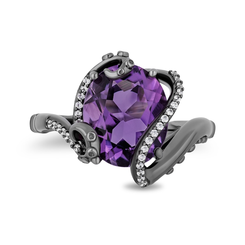 Main Image 4 of Enchanted Disney Villains Ursula Oval Amethyst and 0.087 CT. T.W. Diamond Ring in Sterling Silver with Black Rhodium